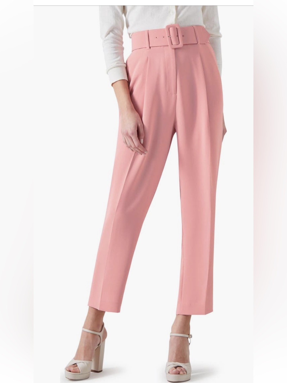 LK Bennett Pink high waisted belted TR Tabitha Trouser 8